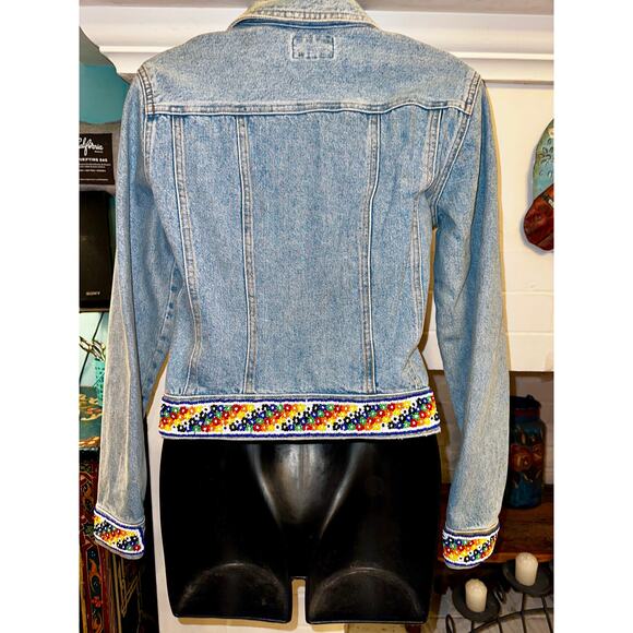 VINTAGE 90'S Y2K UNWORN ABS ALLEN SCHWARTZ BEADED DENIM JEAN JACKET - Picture 2 of 10